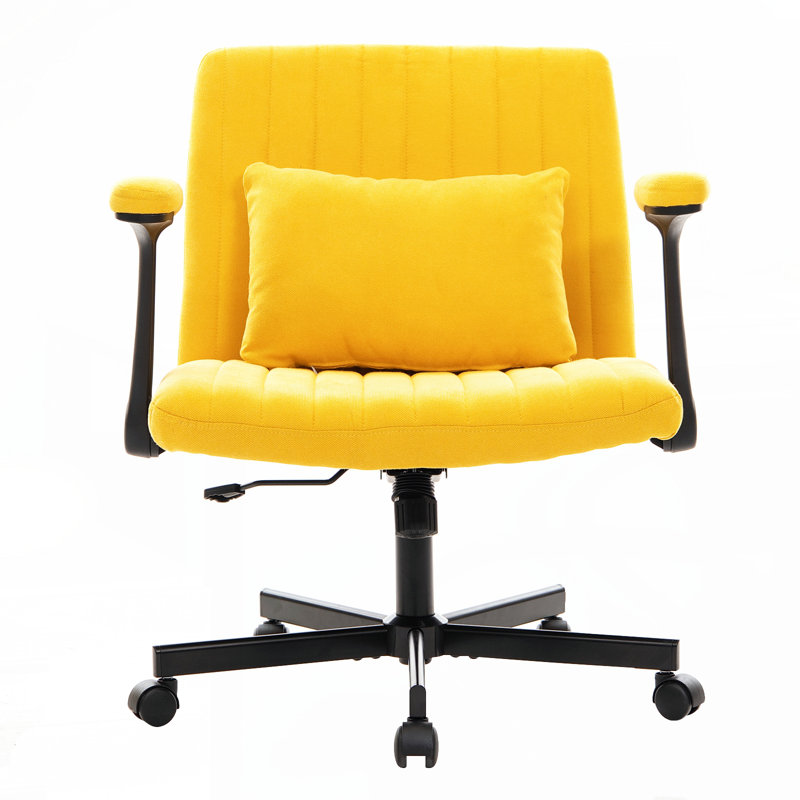 Ergonomic Criss Cross Armrest Office Chair with Wheels – Linen Upholstery & Adjustable Features, Yellow