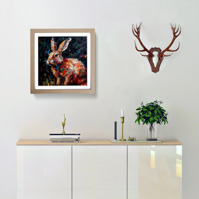 Rabbit Palette Knife No.2 - Single Picture Frame Print on Wood, Oak