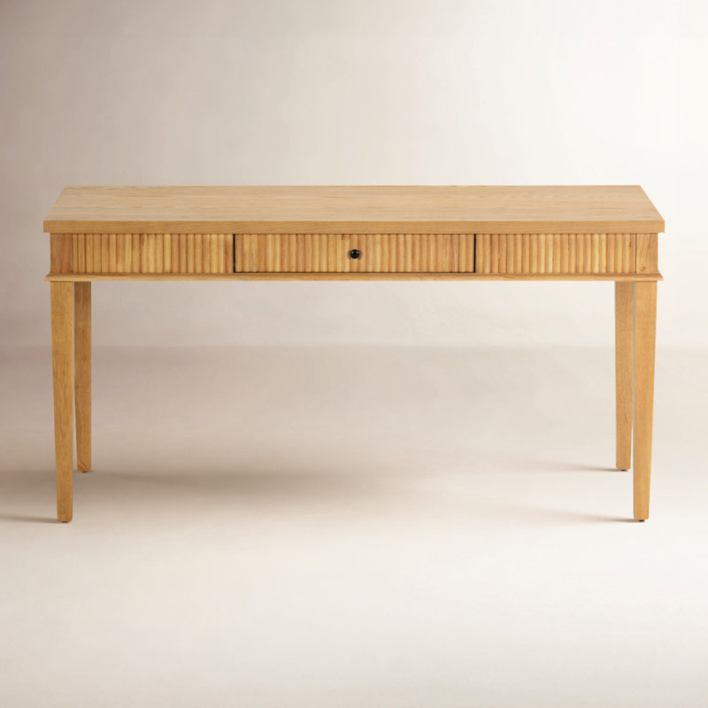 Shelbie 1 Drawer Reeded Desk, Greige Oak