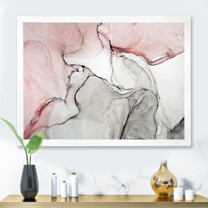 Art mural sur toile luxueux rose gris marbré II, Toile avec cadre photo, H 12 po x l 20 po, Blanc