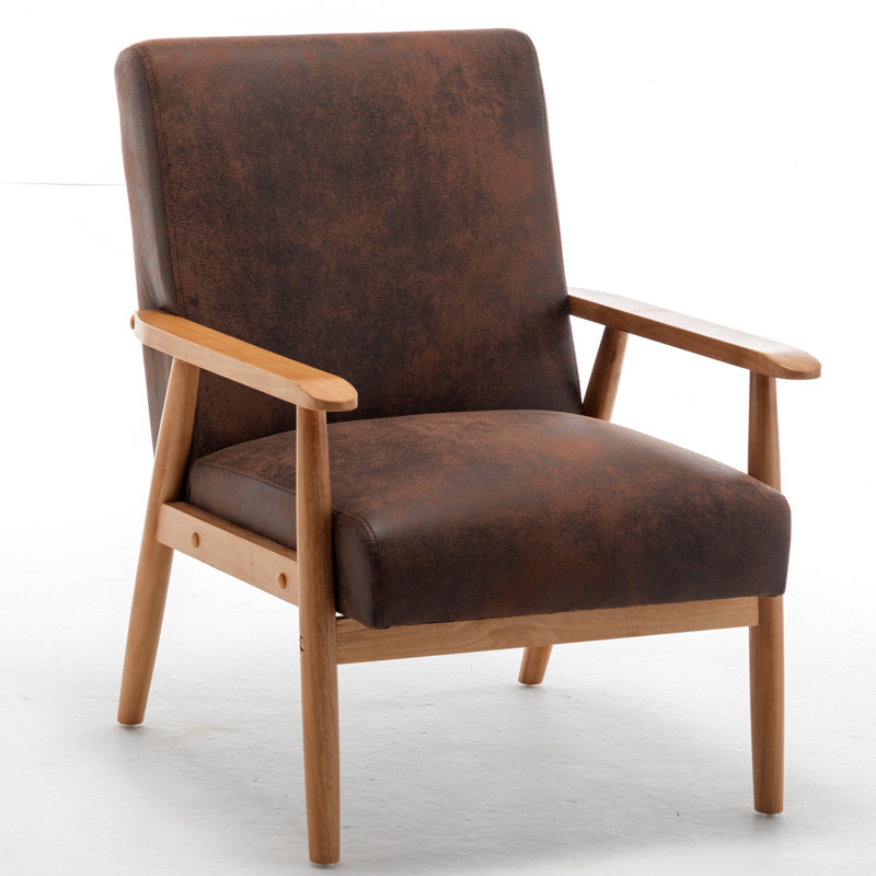 Fauteuil brun moderne de style Mid-Century de 25,69 po de largeur. Conception avec accoudoirs en bois massif. Facile à assembler et à nettoyer. Cadre au toucher. Coussin en mousse confortable. Revêtement en microfibre élégant. Polyvalent et robuste
