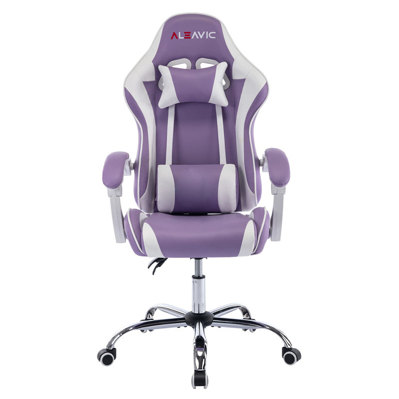 XINMICS Adjustable Reclining Ergonomic Faux Leather Swiveling PC & Racing Game Chair, Purple/White