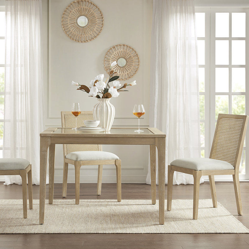 Dining Chair Of Two - Solid Wood, Synthetic Cane Back, Upholstered Seat With Comfy Cushion Pad, Assembly Tools Included 2 Wood Chairs Attached Required