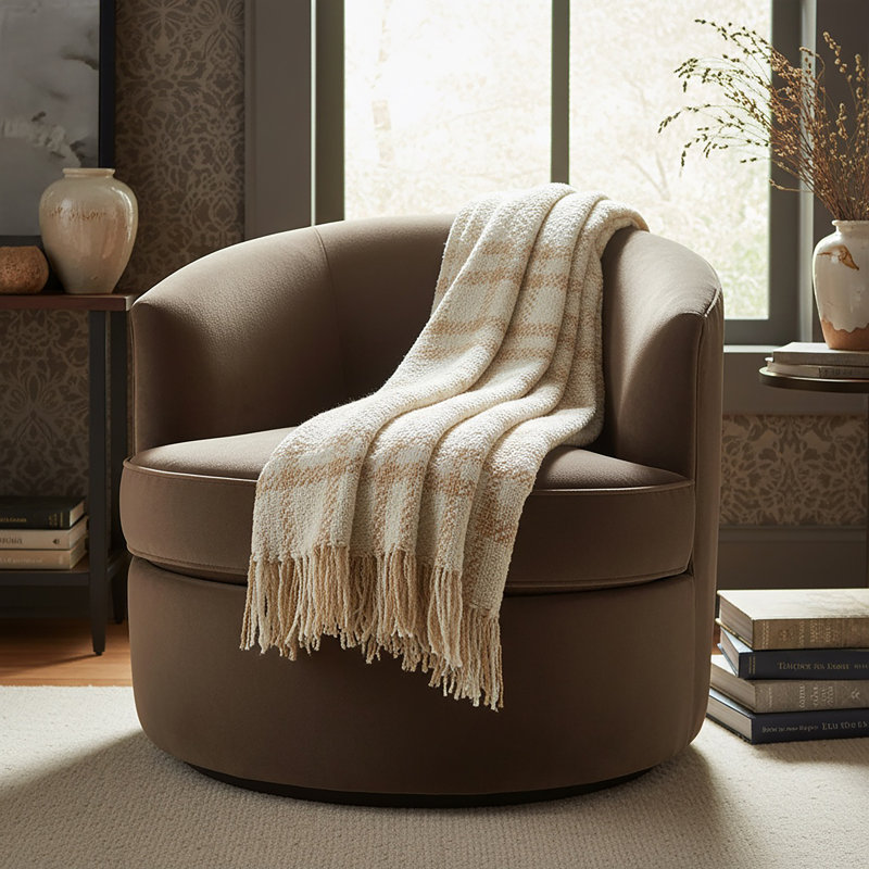 100% Polyester Throw, Ivory/Beige