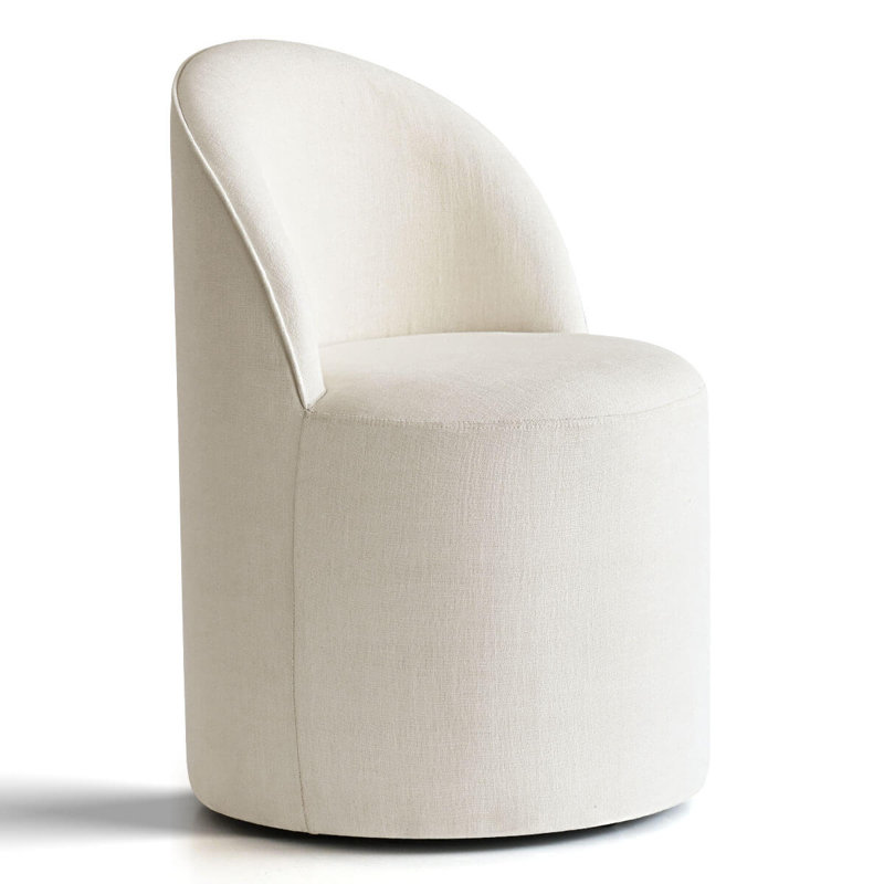 Chaise de salle à manger rembourrée pivotante en tonneau avec roulettes cachées (ensemble de 4), Crème