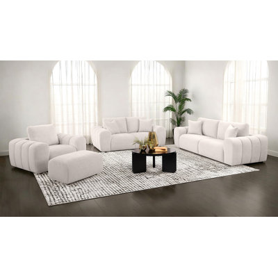4-Piece Chenille Upholstered Sofa Set Ivory