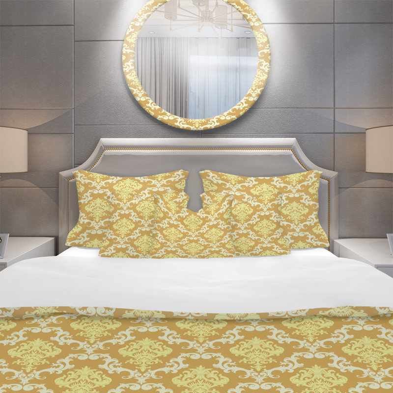Floral Pattern - Floral Damask Duvet Cover Set - Microfiber Polyester, King Duvet Cover + 2 Shams