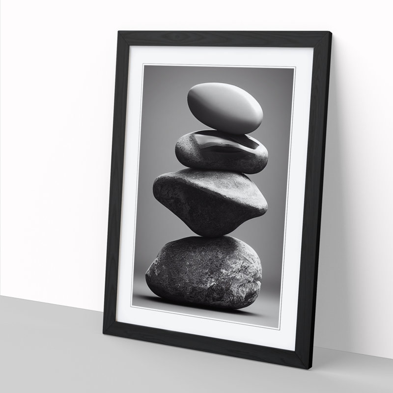 Pebbles Zen Stones Stacked Vol.1 - Single Picture Frame Print, Black, 64cm H x 46cm W x 2cm D