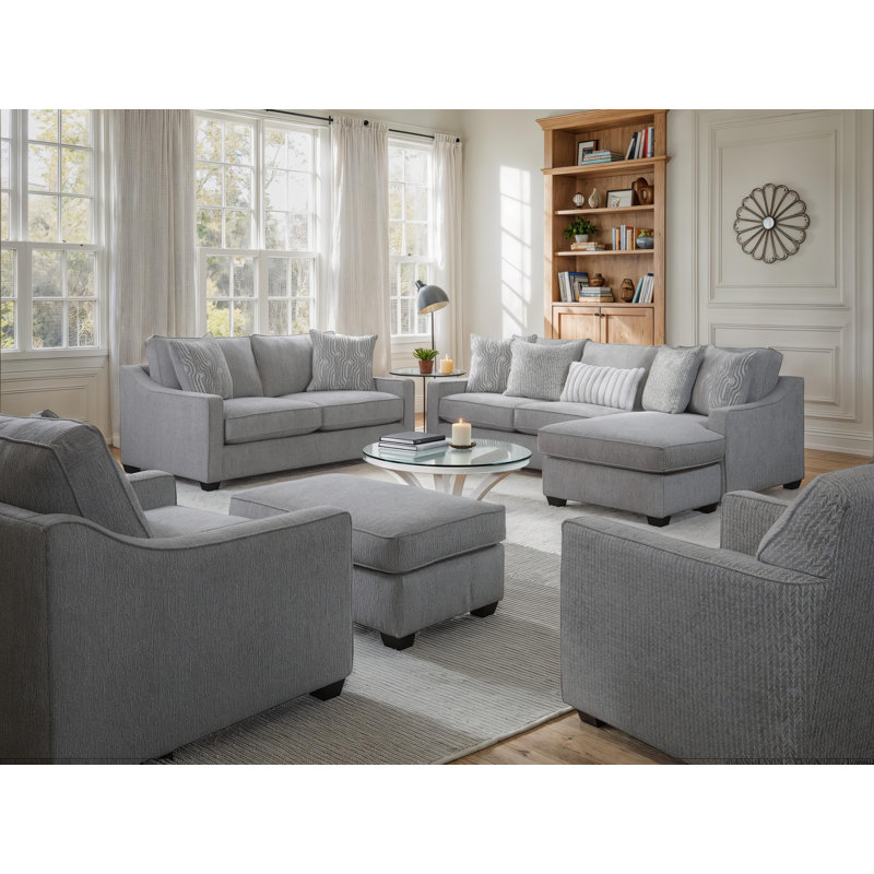 Cherisse Navy Reversible Sofa Chaise Sectional, Gray Polyester
