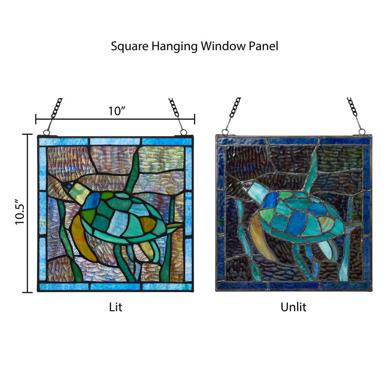 10.5"H Sea Turtle Stained Glass Window Panel