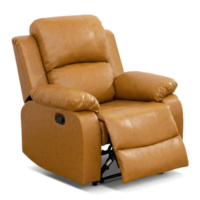 Ginger Breathable Faux Leather Manual Recliner Chair With Lumbar Support, Overstuffed Reclining Sofa For Living Room, Bedroom, Home Theater