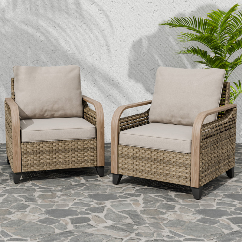 Ensemble de 2 chaises longues d'extérieur en osier brun, Gris