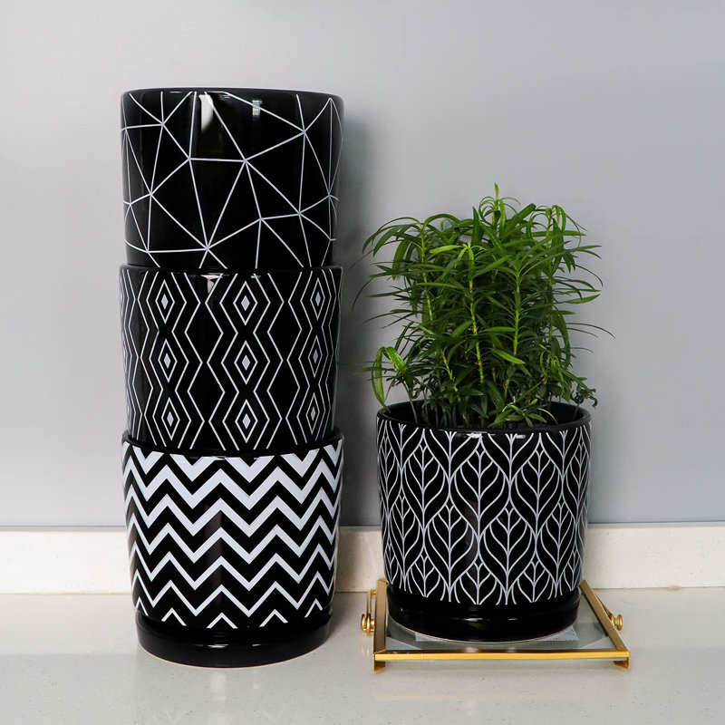 Set of 4 White Ceramic Planters with Drainage Holes
