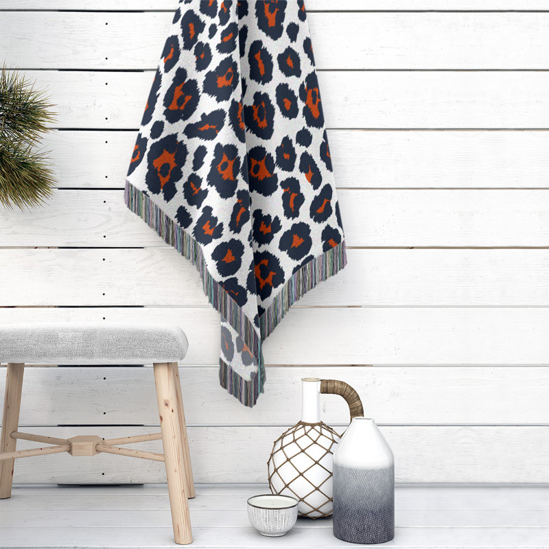 Hand Woven Throw Blanket, 52" x 37", White/Black/Red