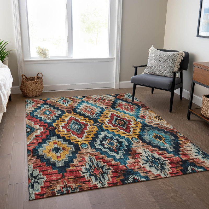 Machine Washable Indoor/Outdoor Xhevrie Rust Rug, Rectangle 10' x 14'