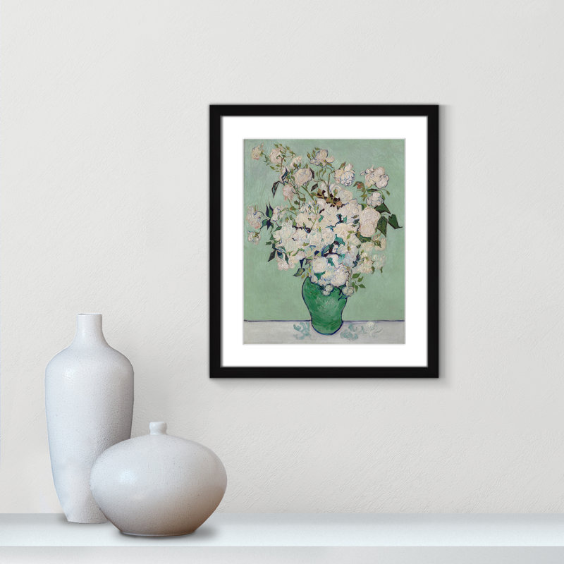 «Roses on Paper» par Vincent Van Gogh, reproduction, Cadre noir mat, H 19 po x l 16 po x P 1,25 po