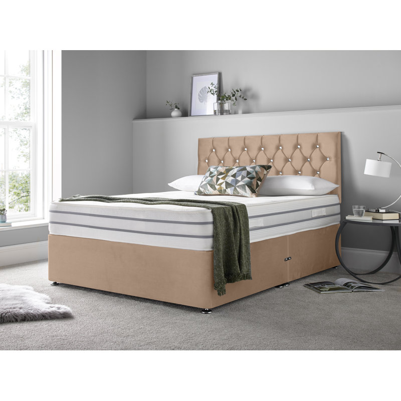 Niswger Upholstered Bed with Mattress, Double (4'6), Mink, 2 Left side drawers