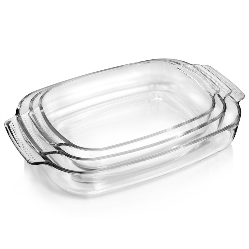 Symple Stuff Alaiia Rectangle Glass 3 Piece Baker Bakeware Set