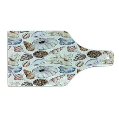 Ambesonne Colorful Tempered Glass Cutting Board Seashell Coral Reef Multicolor