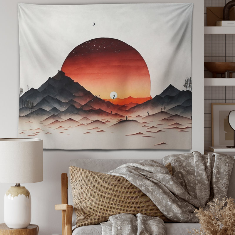 Epic Red Moon Sunset II Polyester Tapestry, 32" H x 39" W