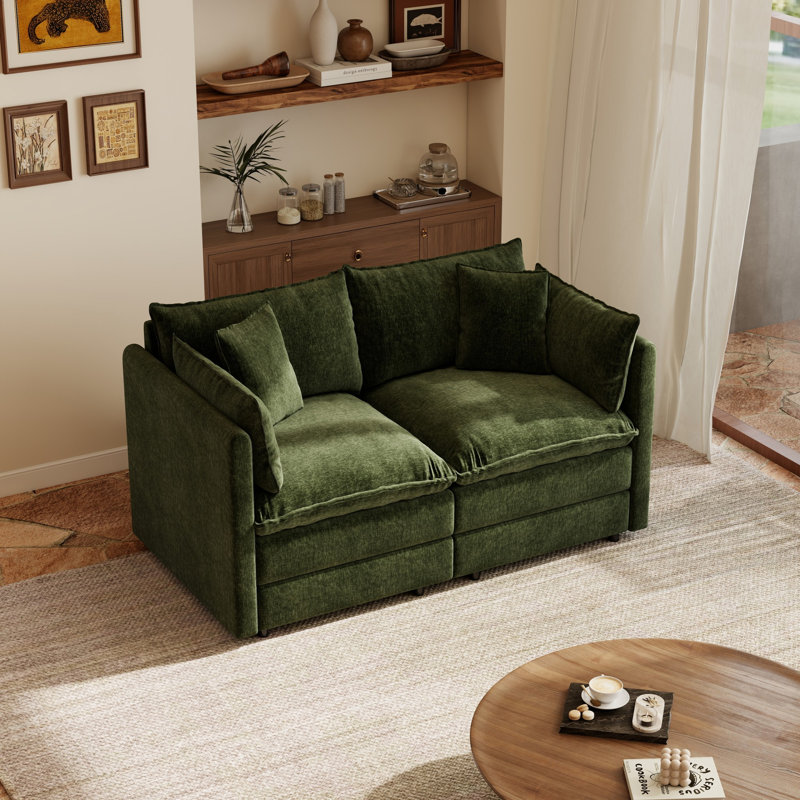 Canapé modulaire modulaire en forme de L de 112 po avec repose-pieds en chenille 4 places et coussin profond pour salon, Vert