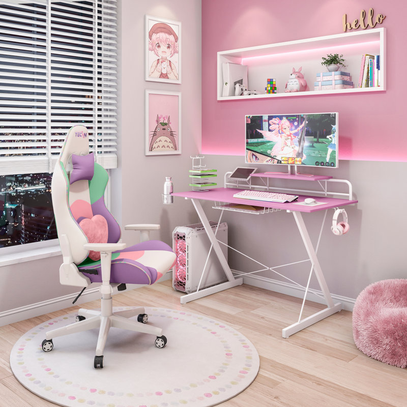 Bureau d'ordinateur avec rehausse l 47,25 po Shaia, Rose