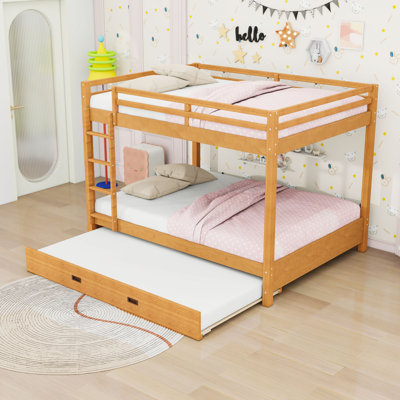 Queen Over Queen Wood Bunk Bed With Trundle