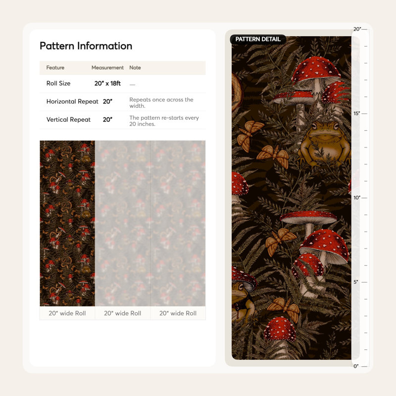 Papier peint forêt mystique avec motif de grenouille serpent champignon