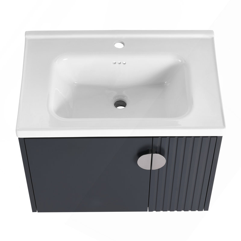 Meuble-lavabo de 28 po avec lavabo en céramique pour petite salle de bain, Noir