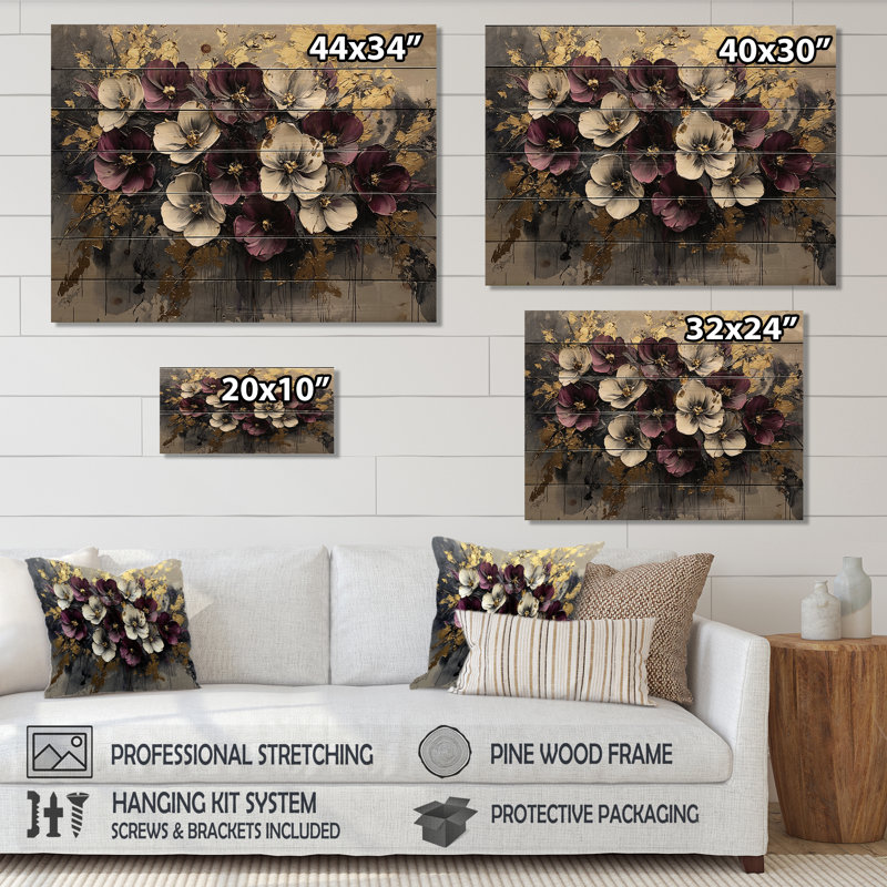 Bourgogne, coquelicots, paysage de rêve la nuit III - Bouquets assortis, décoration murale - sur bois de pin naturel