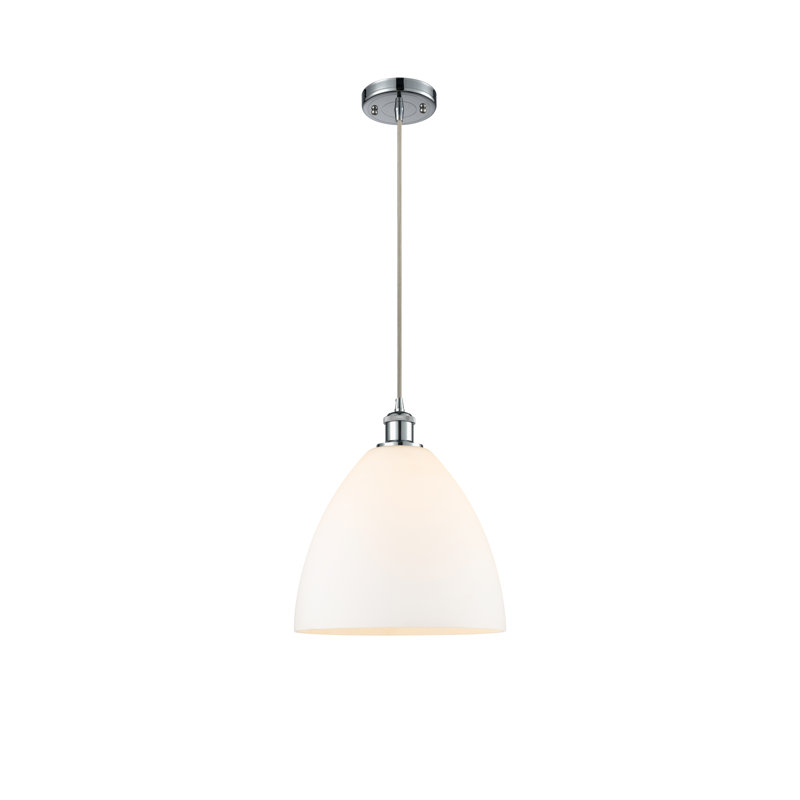 Luminaire suspendu en forme de dôme à 1 lumière Angelia, H 14,75 po x l 12 po x P 12 po, Blanc, Chrome poli