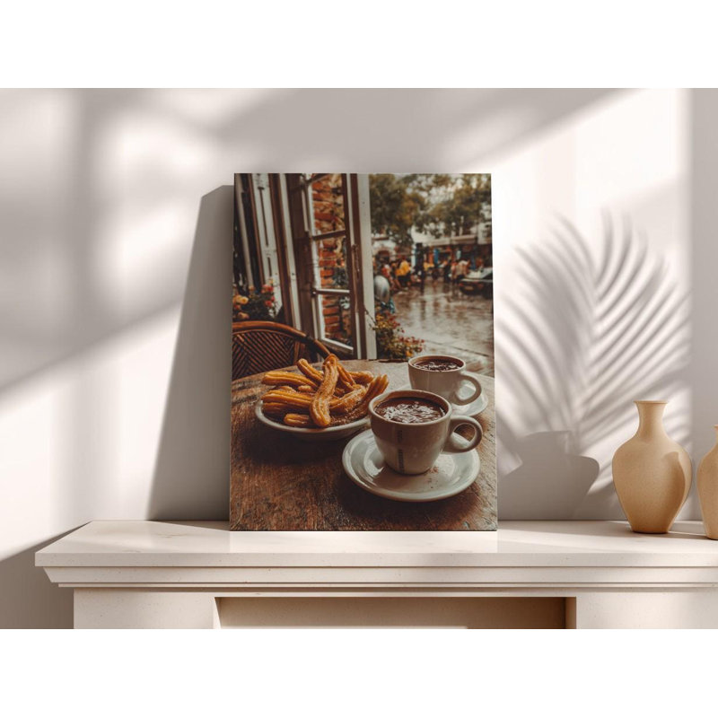 Art espagnol sur toile, "Churros and hot chocolat", reproduction de cuisine, H 36 po x l 24 po