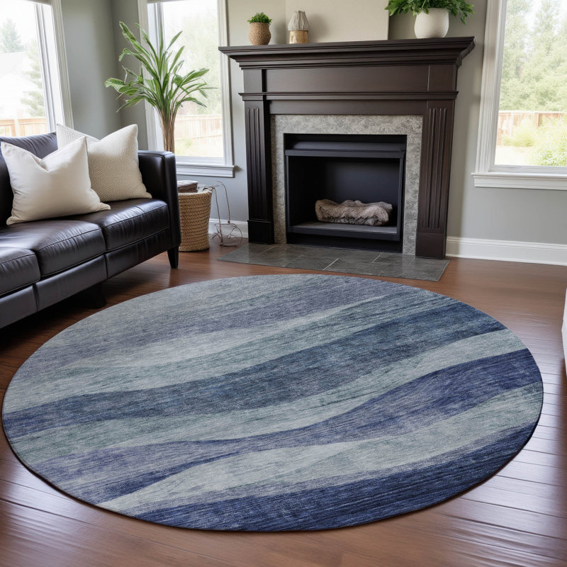 Premium Machine Washable Krause AMF1141 Swirls Rug, Round 8'