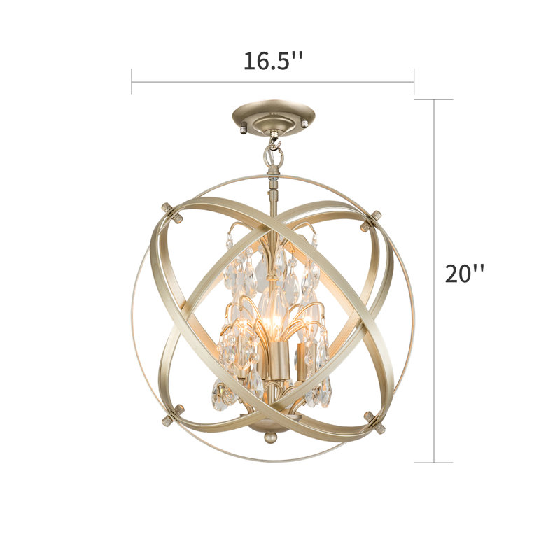 Plafonnier encastré en cristal sphérique à 4 lumières rappaport, Or champagne