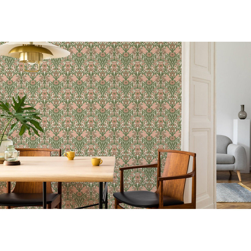 Wild Meadow - Wallpaper, Sage Pink, Faux Grasscloth, Non-Pasted