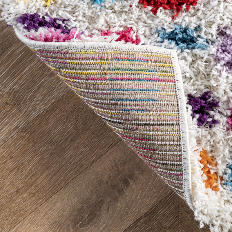Mira Dotted Striped Shag Multi Coloured Area Rug, Rectangle 5'3" x 7'6"