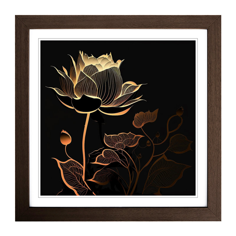 Lotus Flower Silhouette - Framed Print, Walnut