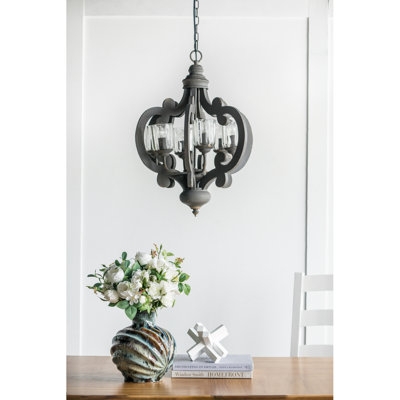 Luminaire suspendu de style lustre en bois de ferme 6 lumières avec chaîne réglable pour le vestibule du salon, ampoule non incluse