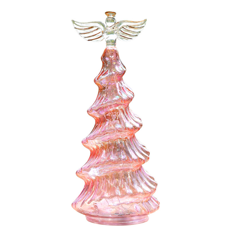 Glass Christmas Tree Light – Tabletop Led Holiday Décor For Indoor Display, Xmas Eve Centerpiece, Pink