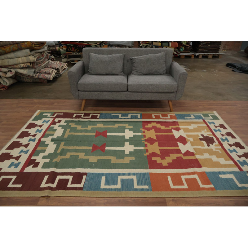 Tapis géométrique Kilim 6 x 9 pour décoration bohémienne