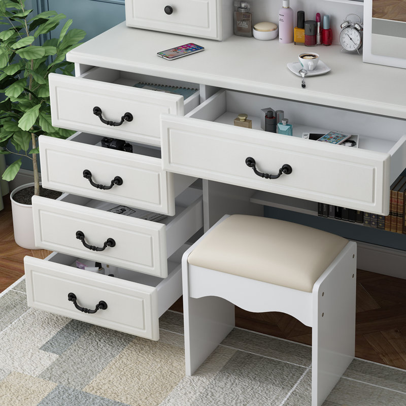 Stylish Makeup Vanity With Lights And Table - 3 Color Choices, Tabletop Chic Mirror Settings, Construction