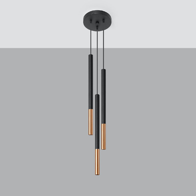 Aliezah 3 - Light Black/ Copper Crystal Pendant, Czarny/Miedz