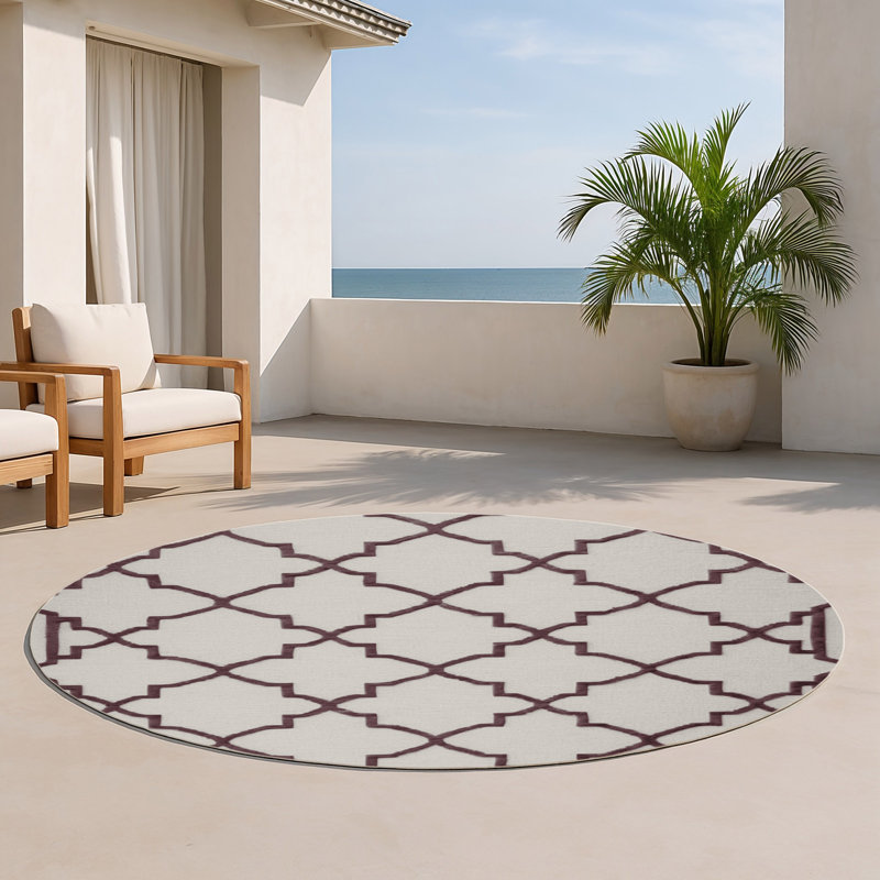 Trellis Gray Indoor and Outdoor Area Rug, Round 5'