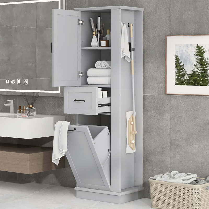 Armoire de rangement de salle de bain moderne avec compartiment inclinable, tablettes réglables, charnières à fermeture en douceur