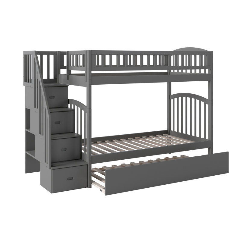 Lit superposé avec lit gigogne en bois massif Jaxson Kids, Gris, Simple sur simple