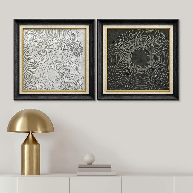 «Geometric Minimal Circle Ring Landscape Classic Vintage», ensemble de 2 peintures sur toile encadrées, Noir
