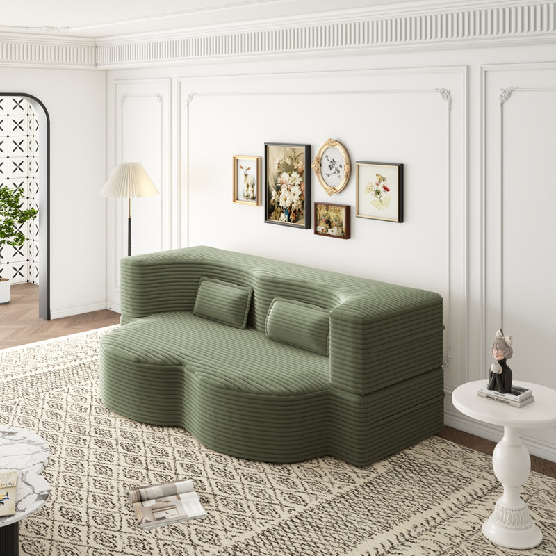 Canapé-lit moderne avec 2 coussins, canapé-lit en velours côtelé moelleux convertible, matelas pliant de 15 po pour le salon, lit d'invité, aucun assemblage requis, vert