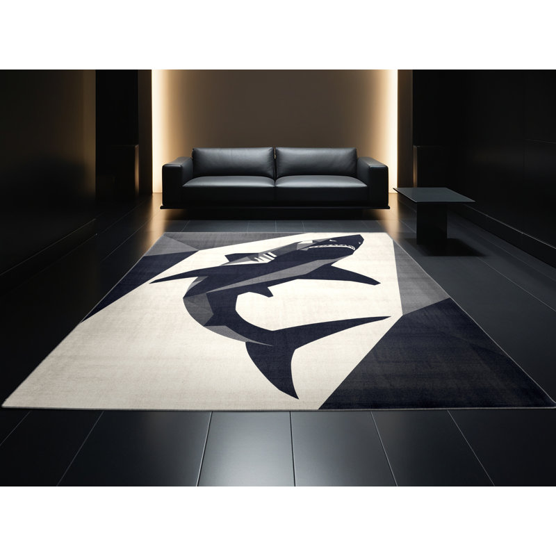 Tapis beige moelleux moelleux à motif géométrique moderne moelleux Aidyn Shark, 7 x 9