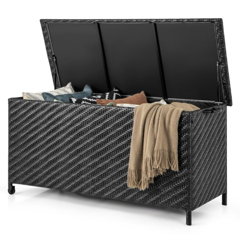 85 Gallon Outdoor Storage Box With Removable Liner And Universal Wheels, Black