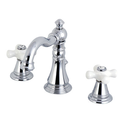Kingston Brass American Classic Two-Handle 3-Hole Deck Mount Widespread Bathroom Faucet with Pop-Up Drain